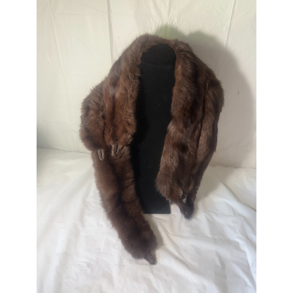 Vintage 1940s 5 Full Pelt Mink Stole brown - Picture 10 of 12